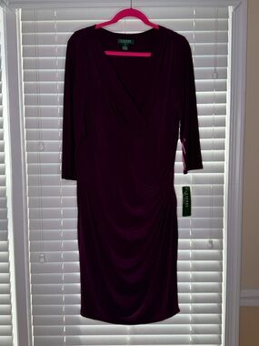 Ralph Lauren Plum Faux-Wrap Long Sleeve Dress